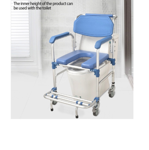 Light weight Shower Commode Chair Personal Mobility Assist Toilet Commode Wheelchair Transport Rolling Chair Waterproof with Arm and Footrests for