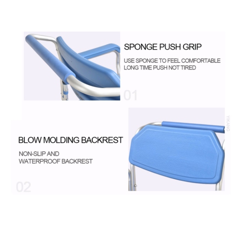 Light weight Shower Commode Chair Personal Mobility Assist Toilet Commode Wheelchair Transport Rolling Chair Waterproof with Arm and Footrests for