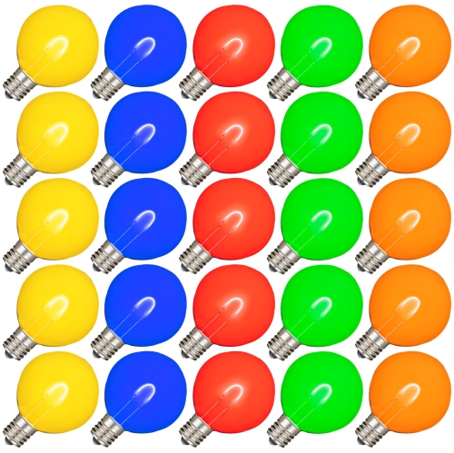 NOVELTY LIGHTS LLC  Novelty Lights 25 Pack G50 Led Light Bulbs, E17 C9 Intermediate Screw Base Shatterproof Outdoor String Lights Clear Globe Bulbs