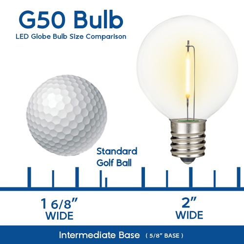 Novelty Lights 25 Pack G50 LED Light Bulbs, E17 C9 Intermediate Screw Base Shatterproof Outdoor String Lights Clear Globe Bulbs, Edison Light Bulbs