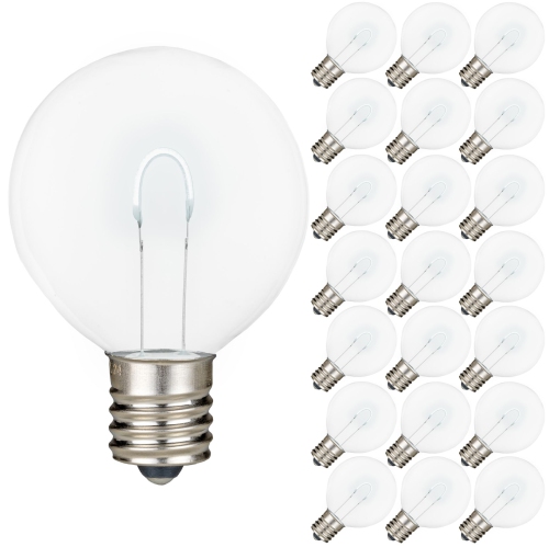 NOVELTY LIGHTS LLC  Novelty Lights 25 Pack G50 Led Light Bulbs, E17 C9 Intermediate Screw Base Shatterproof Outdoor String Lights Clear Globe Bulbs