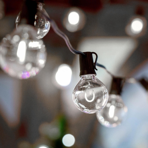 Novelty Lights 25 Pack G50 LED Light Bulbs, E17 C9 Intermediate Screw Base Shatterproof Outdoor String Lights Clear Globe Bulbs, Edison Light Bulbs