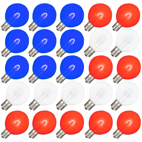 NOVELTY LIGHTS LLC  Novelty Lights 25 Pack G50 Led Light Bulbs, E17 C9 Intermediate Screw Base Shatterproof Outdoor String Lights Clear Globe Bulbs