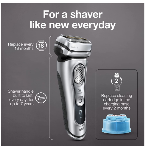 Braun Series 9370CC Men's Electric Foil Shaver /Razor, Wet & Dry, Travel Case with Clean & Charge System