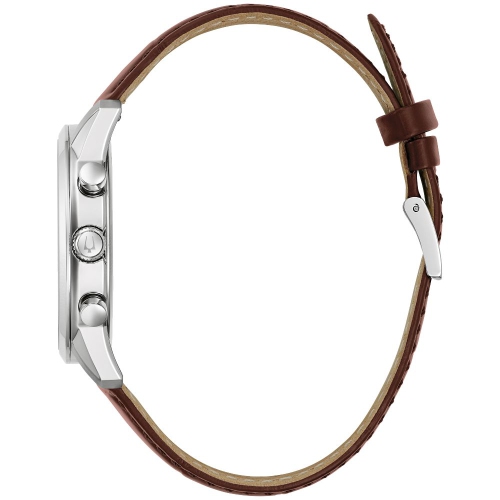 Bulova Mens Sutton Quartz Watch 41mm Silver-Tone Stainless Steel Case Brown Leather Strap with Blue Dial