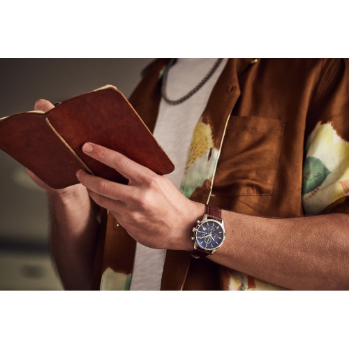 Bulova Mens Sutton Quartz Watch 41mm Silver-Tone Stainless Steel Case Brown Leather Strap with Blue Dial