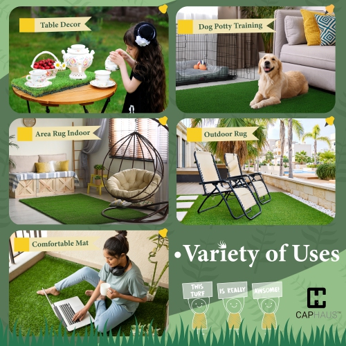 CAPHAUS Artificial Grass Turf Tiles for Patio, Self-Draining Interlocking Fake Faux Grass Pet Turf for Dog Potty Training, 12” X 12” per piece & Set