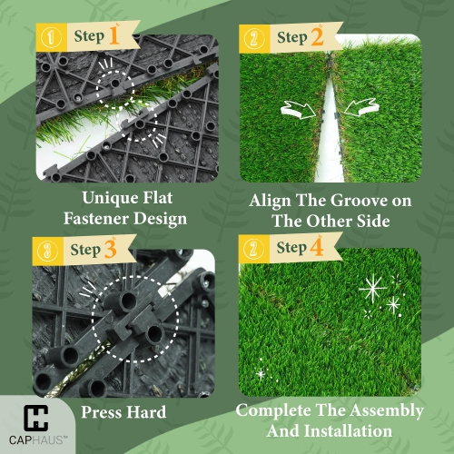 CAPHAUS Artificial Grass Turf Tiles for Patio, Self-Draining Interlocking Fake Faux Grass Pet Turf for Dog Potty Training, 12” X 12” per piece & Set