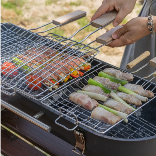 Design Nest Flip Grill Portable Charcoal BBQ with Wooden Cover as Chopping Board