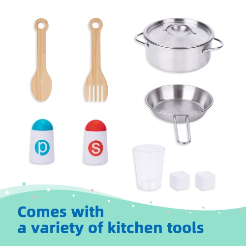 TOOKYLAND Wooden Play Kitchen Set - Pretend Cooking Playset with Toy Oven, Stove, Sink, Microwave, Accessories; For Kids 3 Year Old +