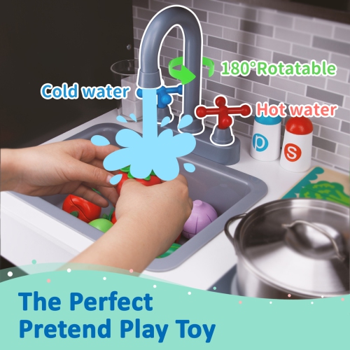 TOOKYLAND Wooden Play Kitchen Set - Pretend Cooking Playset with Toy Oven, Stove, Sink, Microwave, Accessories; For Kids 3 Year Old +