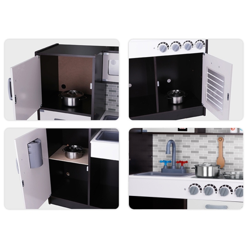 TOOKYLAND Wooden Play Kitchen Set - Pretend Cooking Playset with Toy Oven, Stove, Sink, Microwave, Accessories; For Kids 3 Year Old +