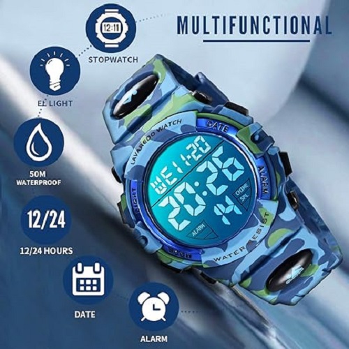 Kids' Digital Sport Watch – Waterproof, LED, Chronograph & Alarm with Silicone Band – Perfect Outdoor Watch for Kids
