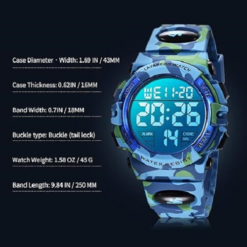 Kids' Digital Sport Watch – Waterproof, LED, Chronograph & Alarm with Silicone Band – Perfect Outdoor Watch for Kids