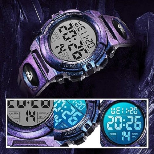 Montre sport numérique pour enfants – étanche, DEL, chronographe et alarme avec bracelet en silicone – montre extérieure idéale pour les enfants