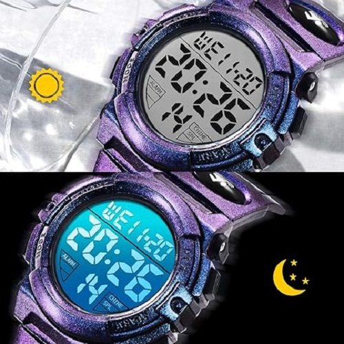 Montre sport numérique pour enfants – étanche, DEL, chronographe et alarme avec bracelet en silicone – montre extérieure idéale pour les enfants