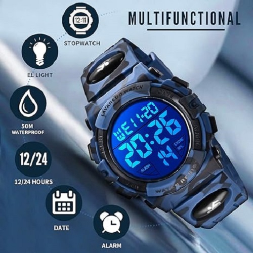 Kids' Digital Sport Watch – Waterproof, LED, Chronograph & Alarm with Silicone Band – Perfect Outdoor Watch for Kids
