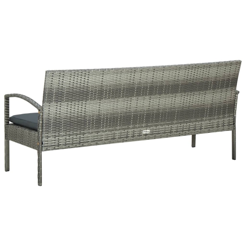 vidaXL 3-Seater Garden Sofa with Cushions Grey Poly Rattan