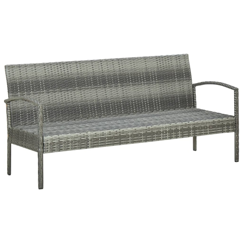 vidaXL 3-Seater Garden Sofa with Cushions Grey Poly Rattan