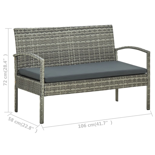 vidaXL 3-Seater Garden Sofa with Cushions Grey Poly Rattan