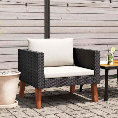 vidaXL Single Garden Sofa with Cushions Poly Rattan Black