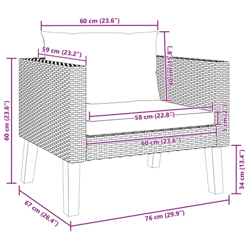 vidaXL Single Garden Sofa with Cushions Poly Rattan Black