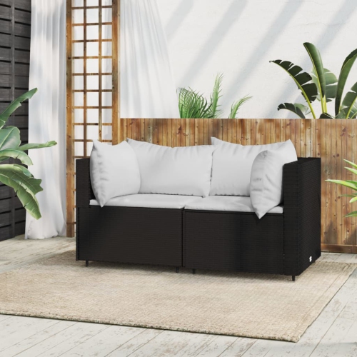 VIDAXL  Garden Corner Sofas With Cushions 2 PCs Black Poly Rattan