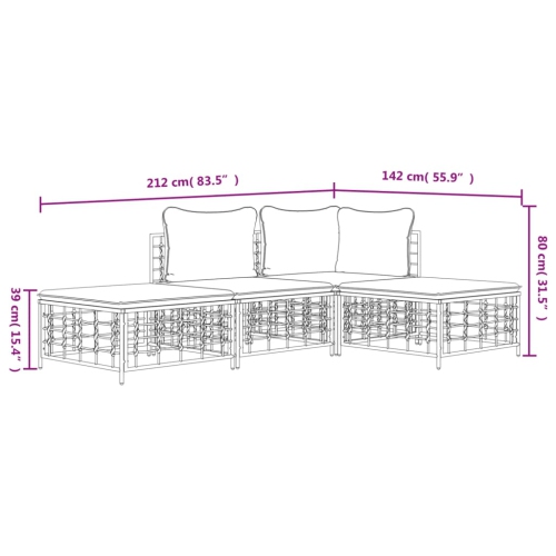 vidaXL 4 Piece Garden Lounge Set with Cushions Anthracite Poly Rattan