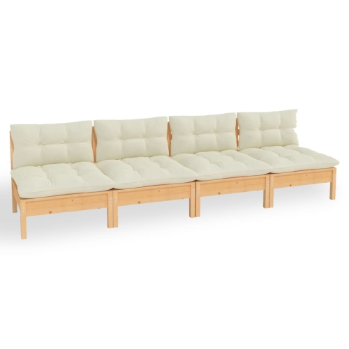 VIDAXL  4-Seater Garden Sofa With Cream Cushions Solid Pinewood
