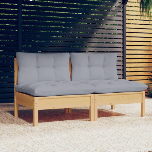 vidaXL 2-Seater Garden Sofa with Grey Cushions Solid Pinewood