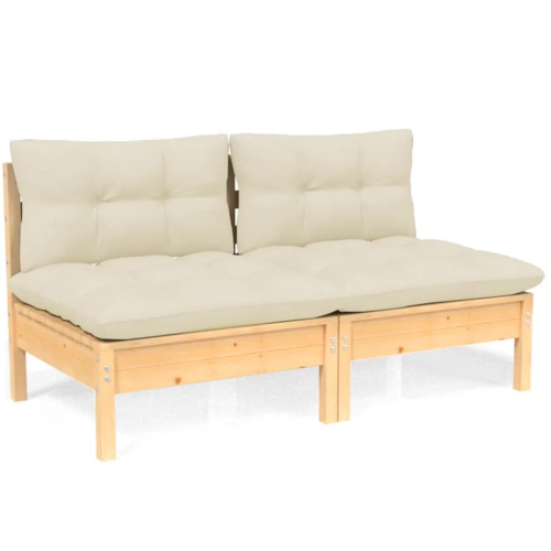 VIDAXL  2-Seater Garden Sofa With Cream Cushions Solid Pinewood