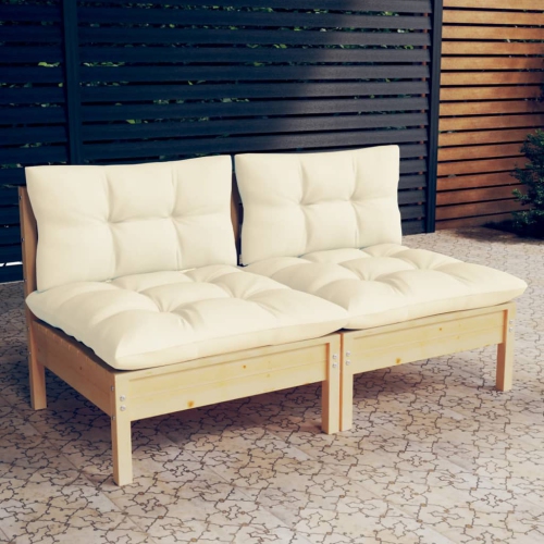 vidaXL 2-Seater Garden Sofa with Cream Cushions Solid Pinewood