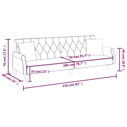 vidaXL Sofa Bed with Armrests Light Grey Velvet
