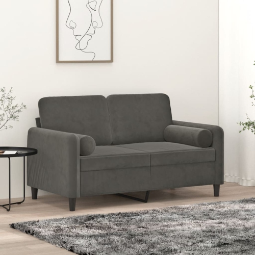 Sofa à 2 places avec coussins et oreillers 120&nbsp;cm en velours gris foncé