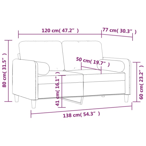 Sofa à 2 places avec coussins et oreillers 120&nbsp;cm en velours gris foncé