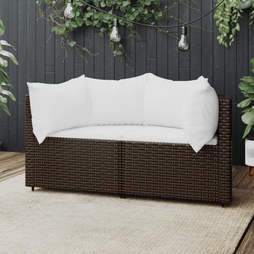 VIDAXL  Garden Corner Sofas With Cushions 2 PCs Brown Poly Rattan