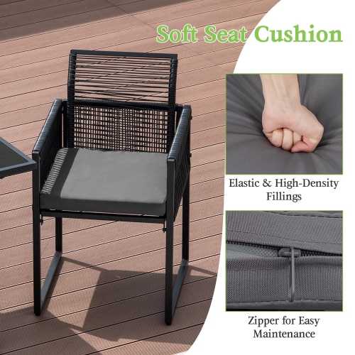 Costway 3PCS Patio PE Wicker Furniture Set Cushioned Chairs with Folding Backrest Backyard