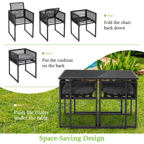 Costway 3PCS Patio PE Wicker Furniture Set Cushioned Chairs with Folding Backrest Backyard