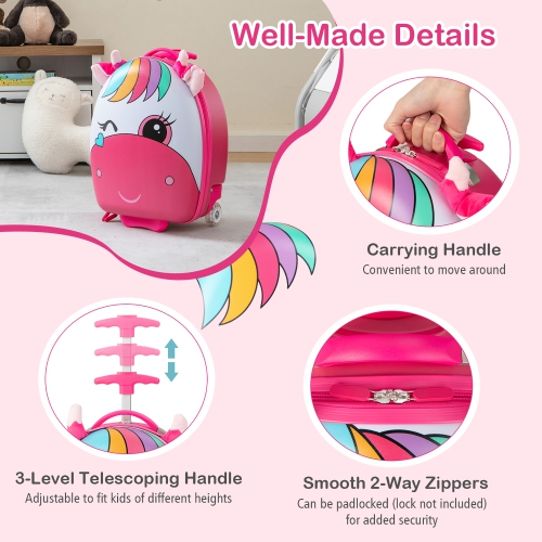 Costway Kids Rolling Luggage 16" Hard Shell Carry On Travel Suitcase with Flashing Wheels