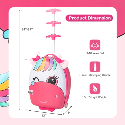 Costway Kids Rolling Luggage 16" Hard Shell Carry On Travel Suitcase with Flashing Wheels