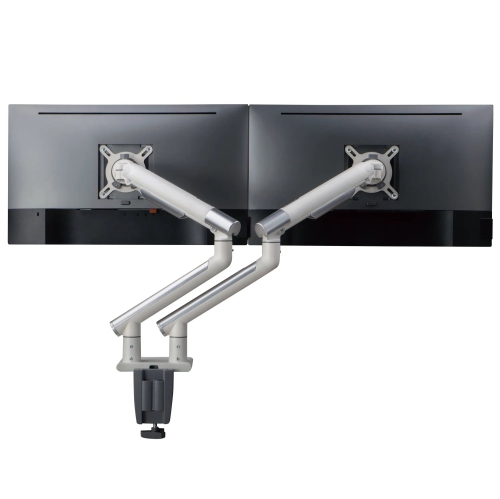 DESKY  Slim Dual Monitor Arm – Ultra-Slim Aluminium Dual-Vesa Mount With Spring, 180° Rotation, Cable Management In White