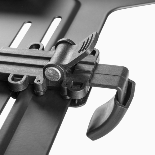 Desky Eco Laptop VESA Mount – Matte Black Steel Tray With Adjustable Clamps, Safety Ledge, Open-Air Cooling, Universal VESA