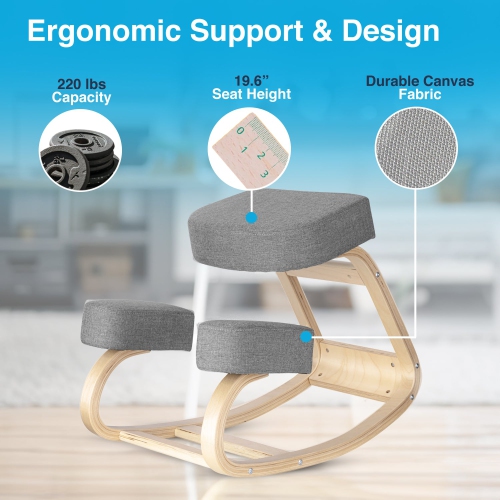Desky Kneeling Chair – Ergonomic Beechwood Frame, Rocking Posture Design, 10 cm Cushions, Core Support, 220 lb Capacity