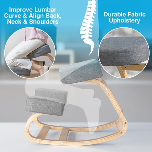 Desky Kneeling Chair – Ergonomic Beechwood Frame, Rocking Posture Design, 10 cm Cushions, Core Support, 220 lb Capacity