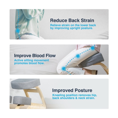 Desky Kneeling Chair – Ergonomic Beechwood Frame, Rocking Posture Design, 10 cm Cushions, Core Support, 220 lb Capacity