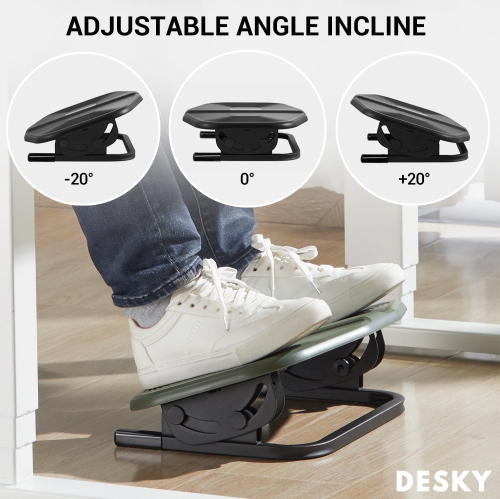 Desky Rippled Foot Rest – Black Textured Tilting Platform +/-20° Incline With Anti-Skid Base And Massage Surface