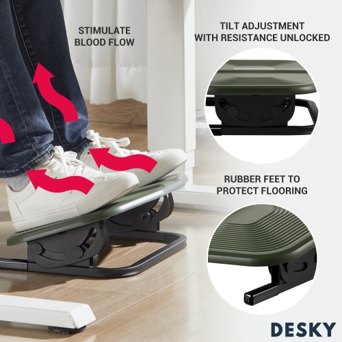 Desky Rippled Foot Rest – Black Textured Tilting Platform +/-20° Incline With Anti-Skid Base And Massage Surface