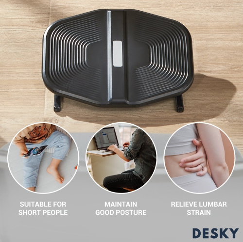 Desky Rippled Foot Rest – Black Textured Tilting Platform +/-20° Incline With Anti-Skid Base And Massage Surface