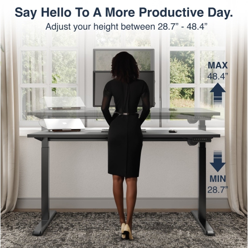 Desky Single Sit-Stand Desk - 47.2" Black Top Single Motor Up To 48.4 Inch Lift 176 Lb Capacity, White Frame