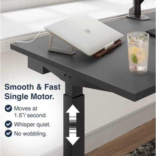 Desky Single Sit-Stand Desk - 47.2" Black Top Single Motor Up To 48.4 Inch Lift 176 Lb Capacity, White Frame